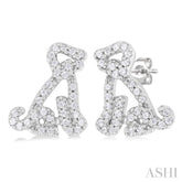 1/5 ctw Petite Seated Dog Round Cut Diamond Fashion Stud Earring in 10K White Gold